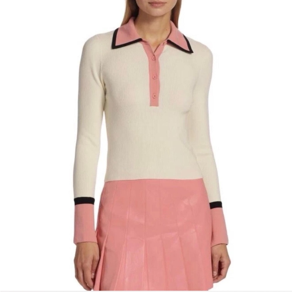 Alice + Olivia Pia Ribbed Knit Polo Sweater Size XS - Picture 3 of 13